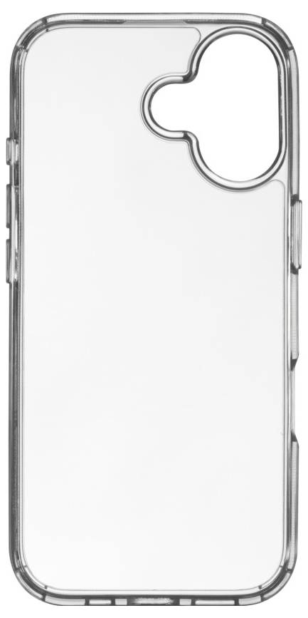 Étui de téléphone transparent avec coins renforcés conçu pour smartphone, présentant une découpe unique pour le double objectif et le flash.