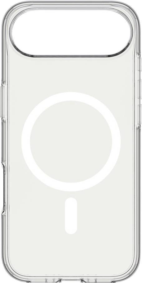 Eine transparente Handyhülle für ein Gerät mit großer Kameraausparung oben und einem kreisförmigen Innenmuster in der Mitte.