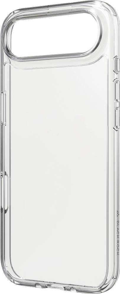 Eine transparente Handyhülle mit durchsichtigem Rücken, speziell entwickelt zum Schutz eines Smartphones, mit einer länglichen ovalen Aussparung an der Oberseite für Dual-Kameras.