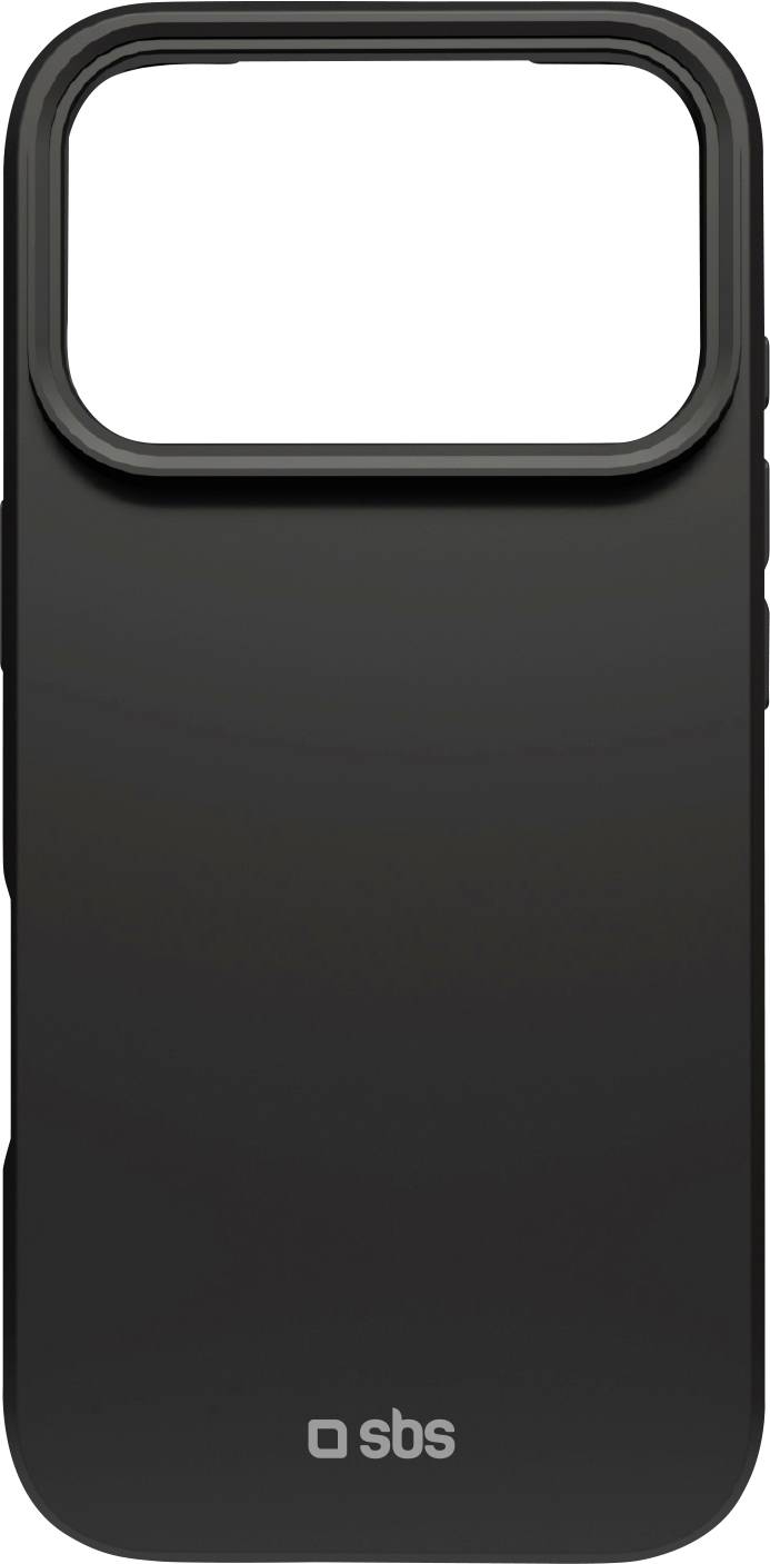 Un étui pour smartphone noir avec une section supérieure ouverte pour la zone de l'appareil photo, arborant le logo 'sbs' au centre en bas.