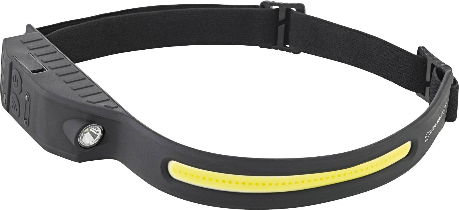 Un bandeau noir ajustable avec un éclairage LED intégré et un bouton latéral de mise en marche. Adapté à une utilisation sans les mains pendant différentes activités.