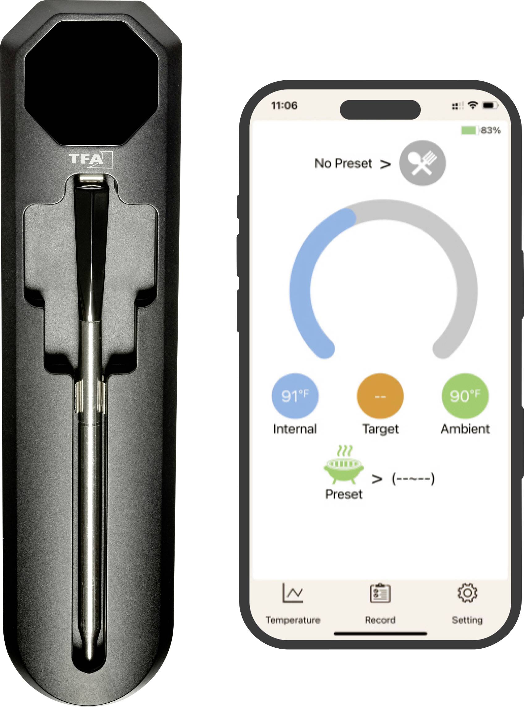 TFA Dostmann SMART BBQ KÜCHEN-CHEF 2 gaz, chariot à grillade, boule, mixte, barbecue au gaz mobile, fumoir, pivotant Thermomètre