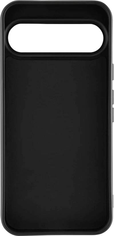 Un étui de téléphone en plastique noir avec des ouvertures pour les objectifs de caméra en haut.