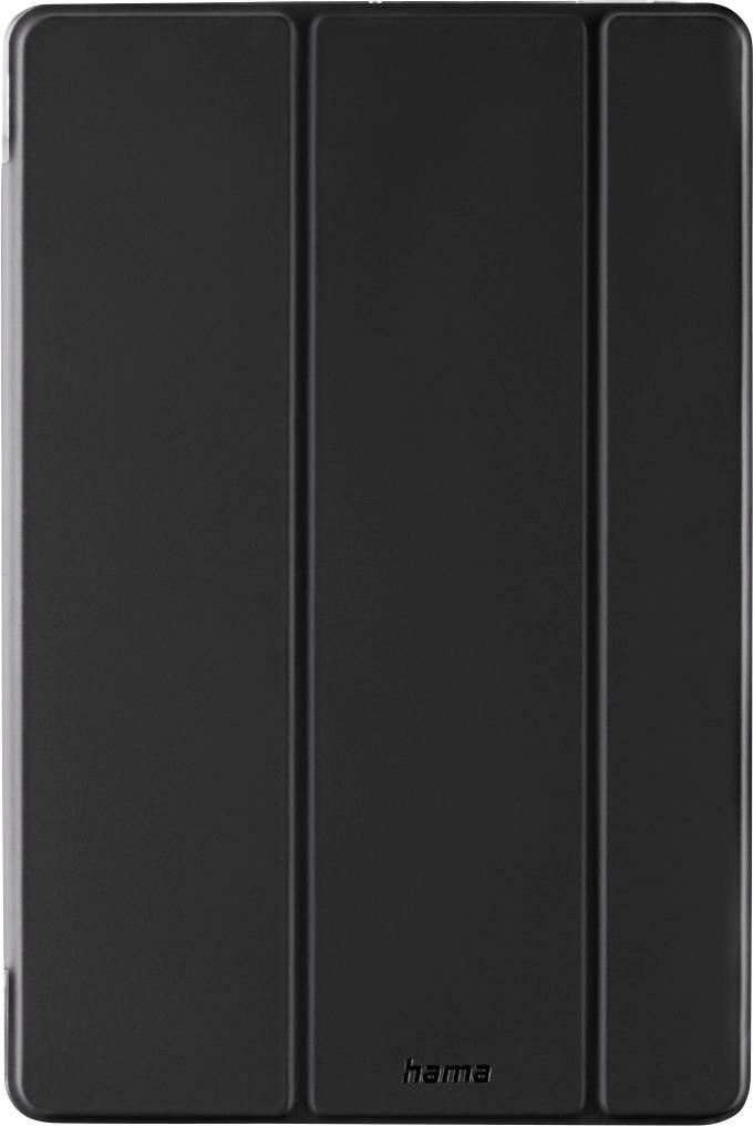 Un étui de tablette noir avec une couverture à trois volets et le nom de marque 'hama' en bas.