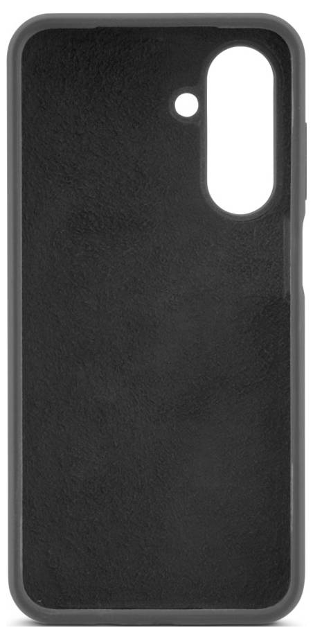 Un étui de smartphone noir avec une grande découpe pour l'appareil photo et le flash, présentant une surface texturée et des bords lisses.