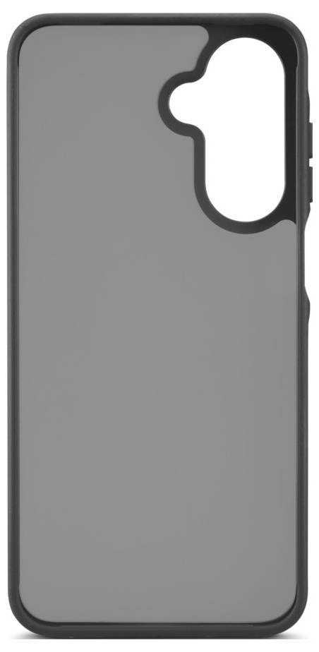 Un étui de téléphone noir et fin, avec une découpe pour l'appareil photo et les boutons, doté d'un panneau arrière transparent.