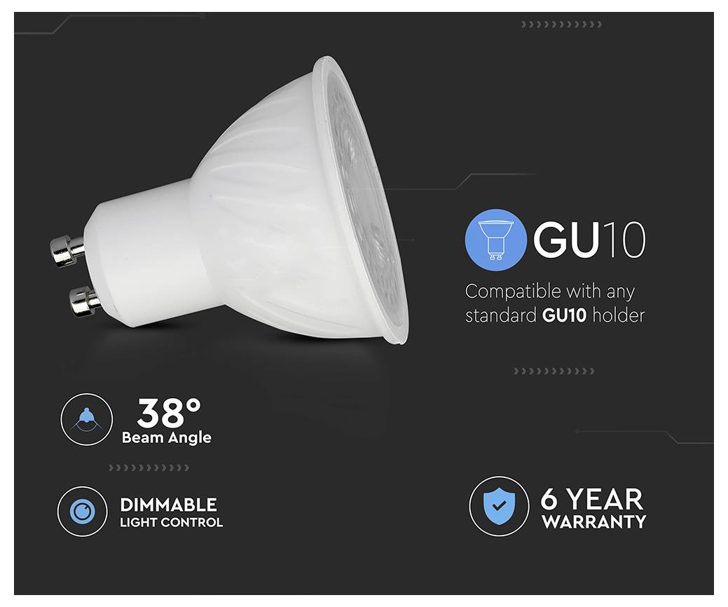 V-TAC 211966 LED SMD CEE F (A - G) GU10 6 W = 60 W blanc lumière du jour