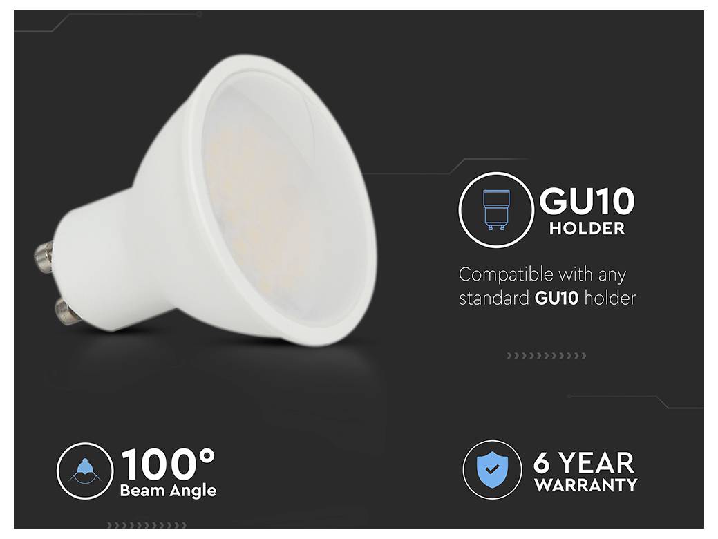 V-TAC 218796 LED SMD CEE F (A - G) GU10 10 W = 70 W blanc lumière du jour