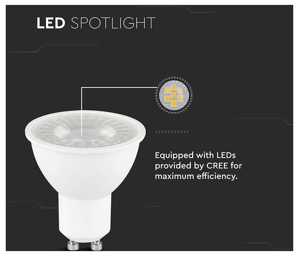 V-TAC 218736 LED SMD CEE F (A - G) GU10 7.5 W = 70 W blanc lumière du jour