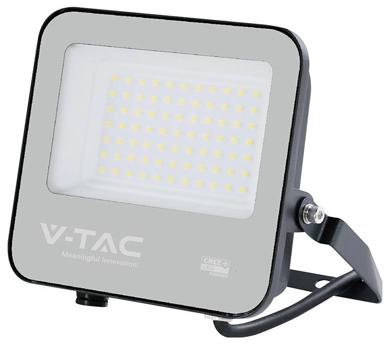 Projecteur LED avec un cadre noir et plusieurs LED jaunes, de marque 'V-TAC', conçu pour une utilisation extérieure ou industrielle.