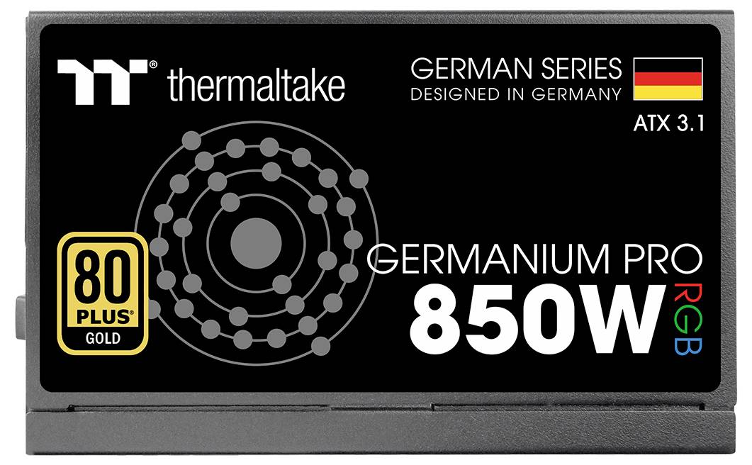 Alimentation Thermaltake Germanium Pro 850W RGB, Série Allemande, 80 Plus Gold, conçue en Allemagne, norme ATX 3.1.