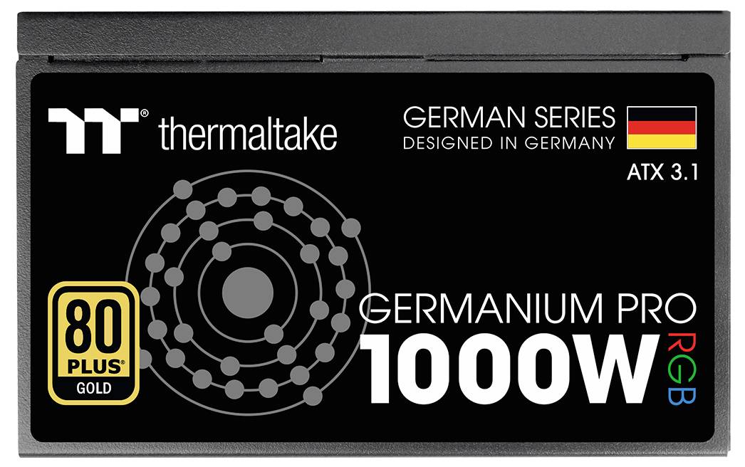 Alimentation 'Germanium Pro 1000W RGB' avec certification 80 Plus Gold, conçue en Allemagne, par Thermaltake, ATX 3.1.