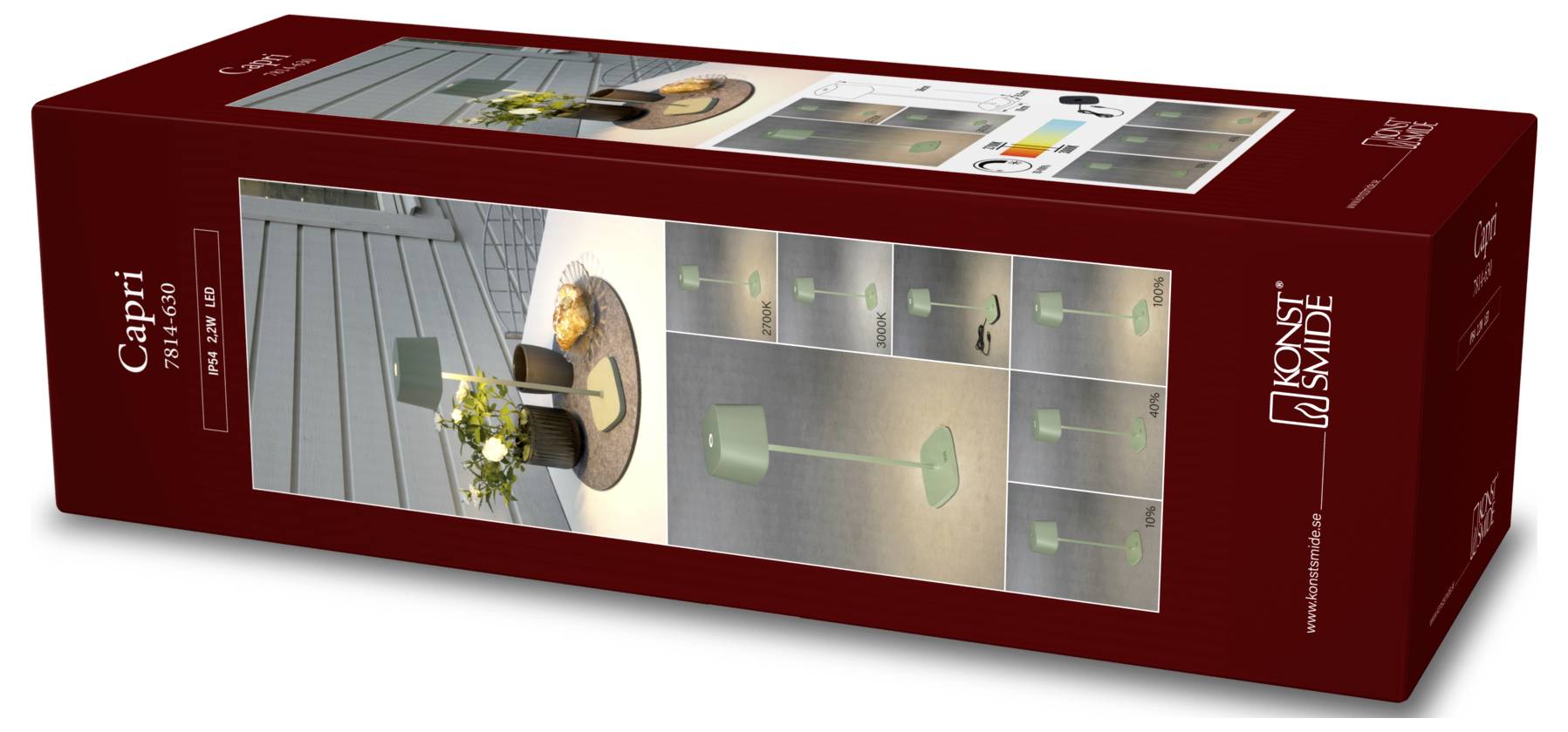 Konstsmide 7814-630 Capri Lampe de poche LED sans fil vert-gris