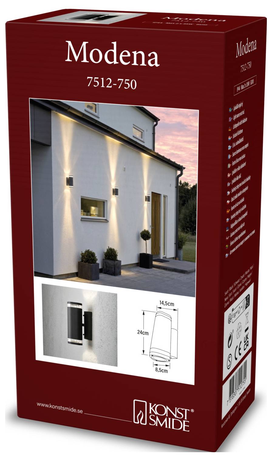 Konstsmide Modena 7512-750 Applique extérieure GU10 70 W noir