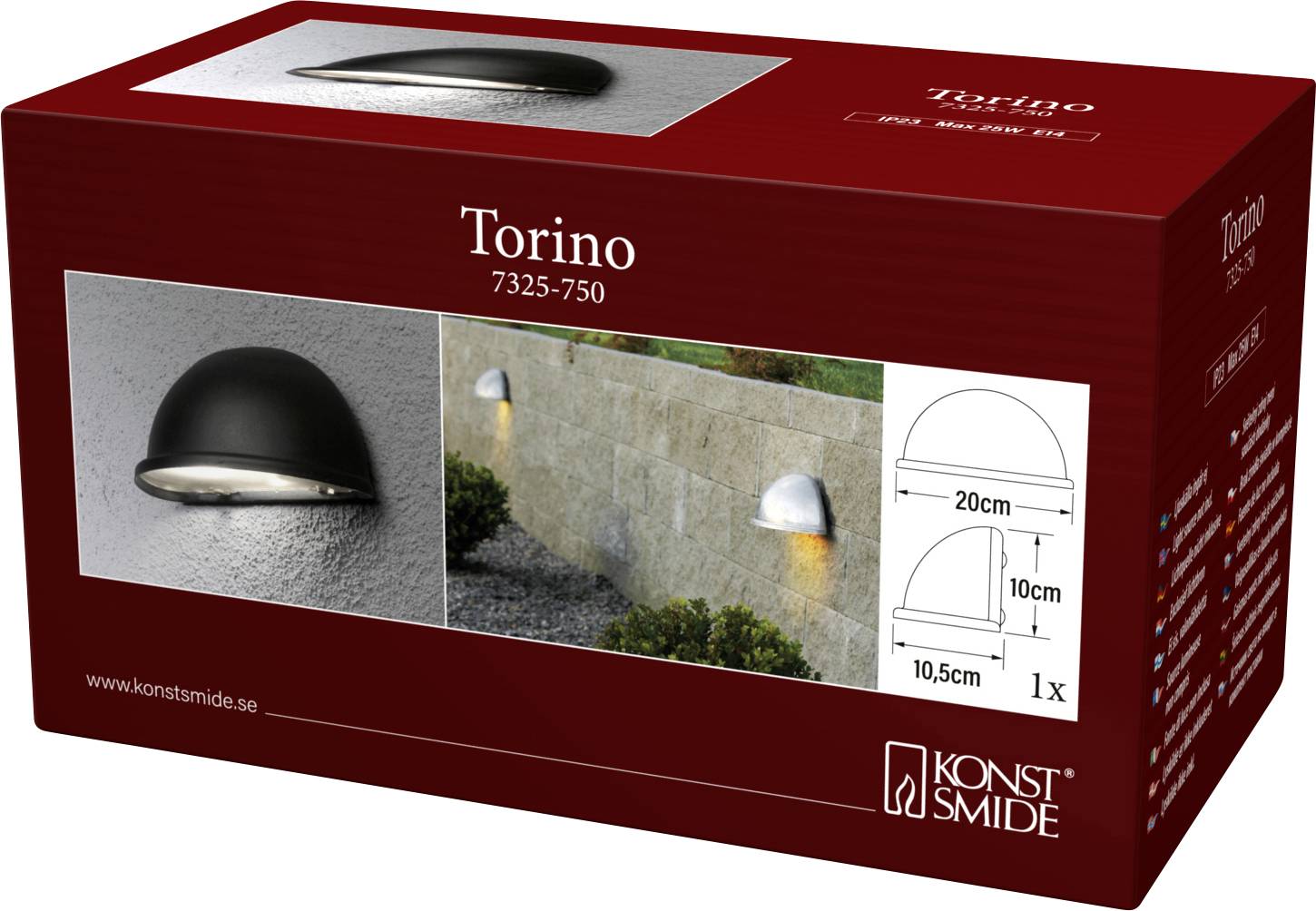 Konstsmide Torino 7325-750 Applique extérieure E14 25 W noir