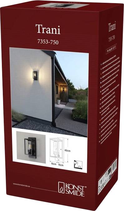 Konstsmide Trani 7353-750 Applique extérieure E27 20 W noir