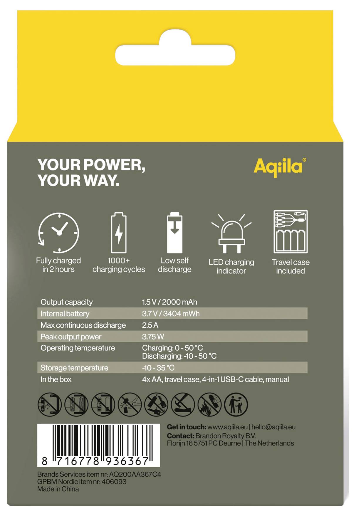 Aqiila AA Batterie USB-C® Li-Ion 2000 mAh 1.5 V 4 pc(s)