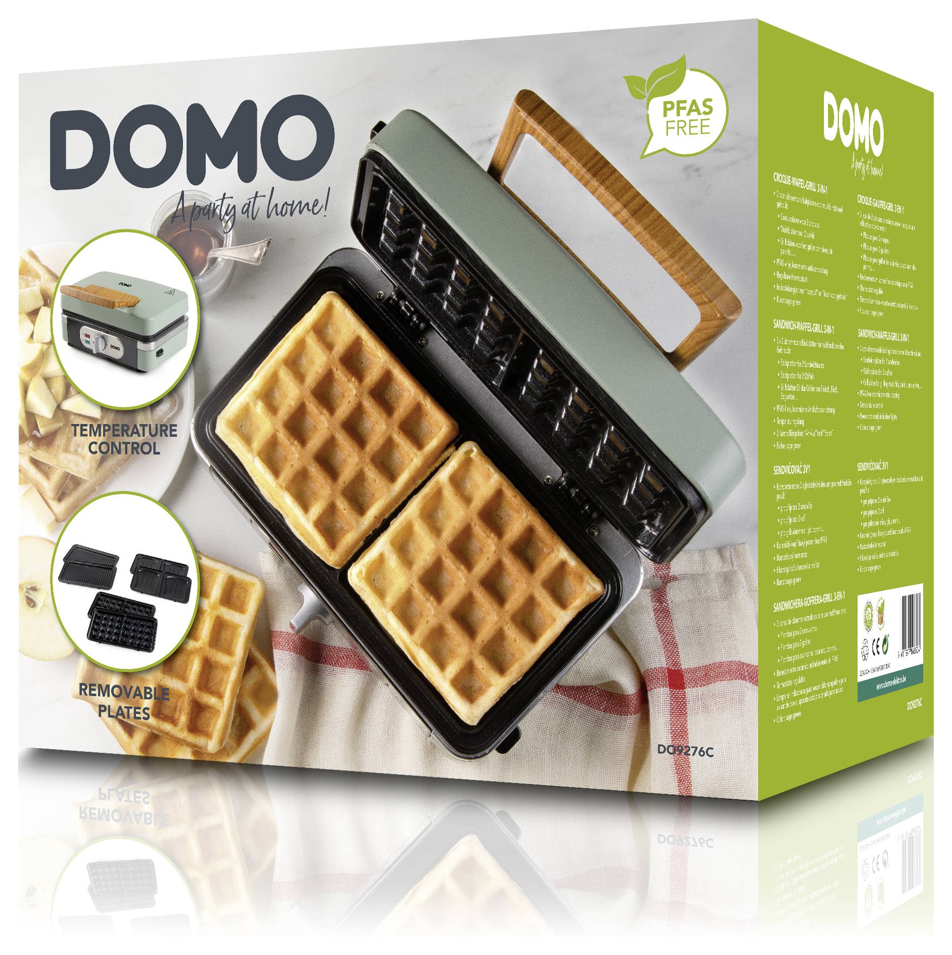 DOMO SANDWICH-WAFFLE-GRILL 3-IN-1 Gaufrier vert cendré