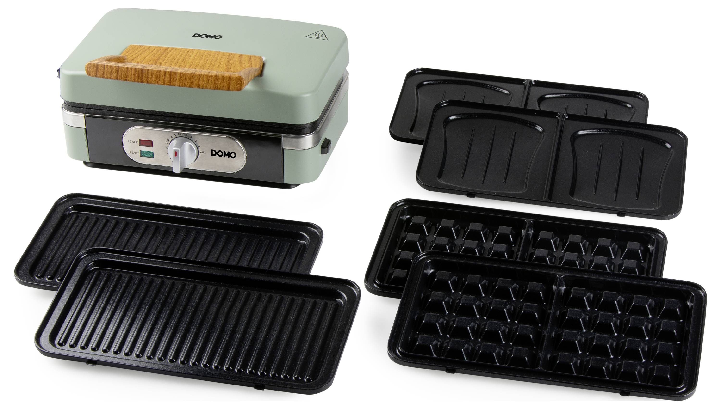 DOMO SANDWICH-WAFFLE-GRILL 3-IN-1 Gaufrier vert cendré