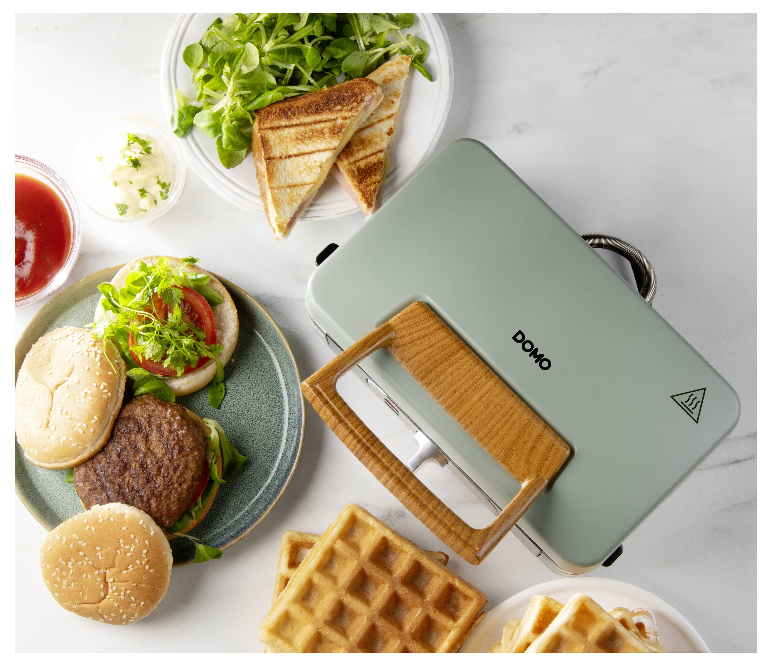 DOMO SANDWICH-WAFFLE-GRILL 3-IN-1 Gaufrier vert cendré