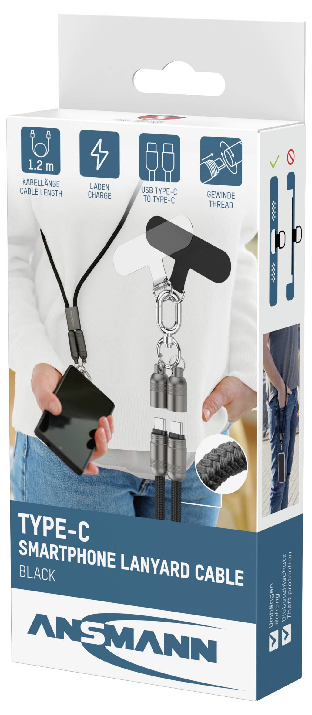 Ansmann Câble USB-C USB-C® mâle 1.2 m noir 1700-0190