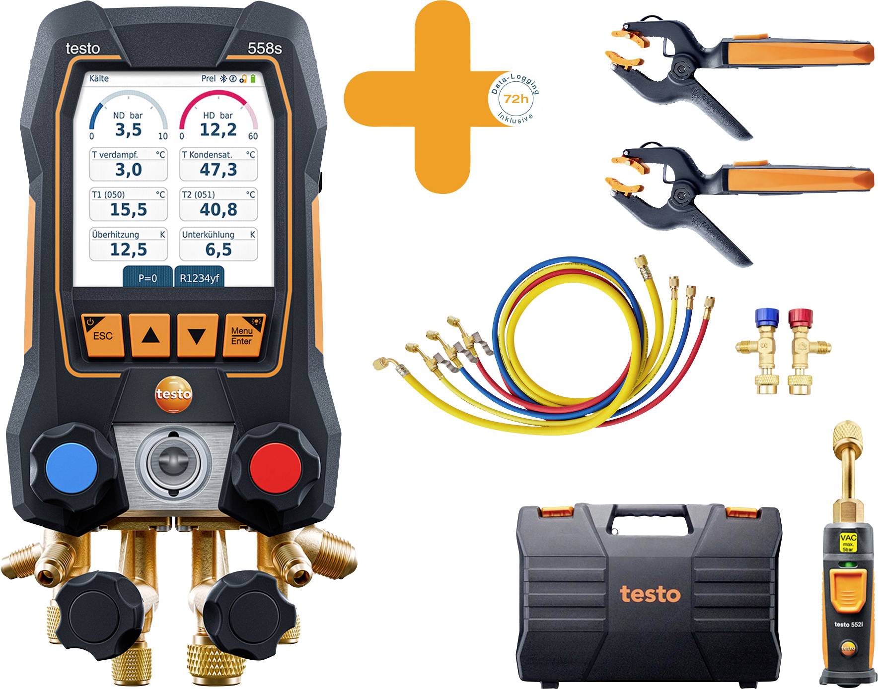Kit de dépressurisation intelligent testo 0564 3558 pression, température avec jeu de tuyaux de remplissage
