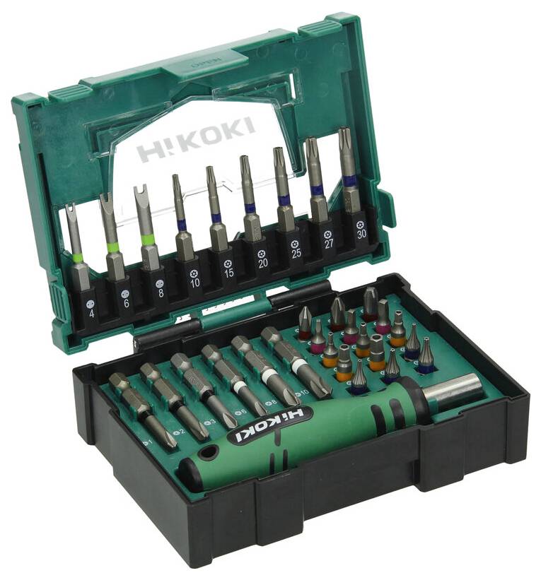 HiKOKI 40030023 Jeu d'embouts TORX® intérieur, vis à fente, cruciforme Phillips, vis Pozidriv, hexagonal avec porte-embout