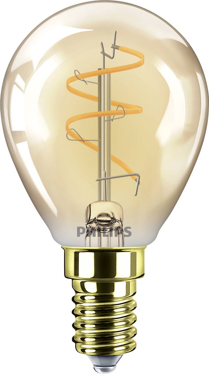 Une ampoule à filament orange visible à l'intérieur, présentant un design en verre transparent et une base en laiton, sur un fond uni.