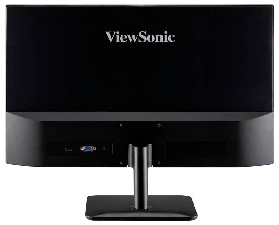 Un moniteur ViewSonic vu de l'arrière, affichant le logo de la marque près du haut et les ports de connexion, notamment HDMI et VGA, en bas.