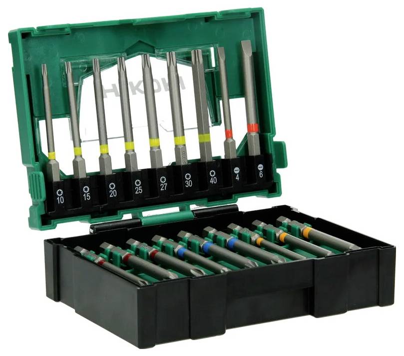 HiKOKI 40030022 Jeu d'embouts TORX® intérieur, vis à fente, cruciforme Phillips, vis Pozidriv, hexagonal avec porte-embout