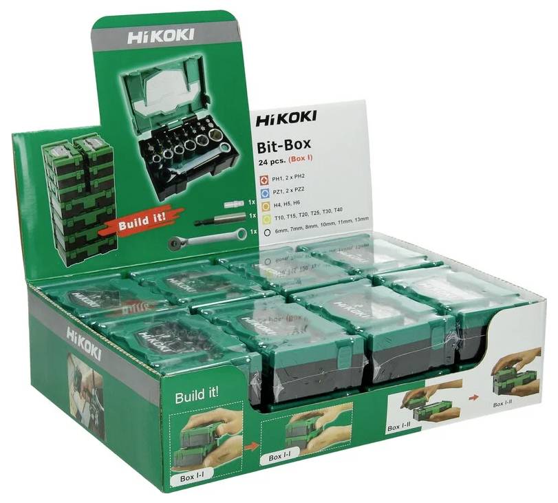 HiKOKI 40030020 Jeu d'embouts TORX® intérieur, vis à fente, cruciforme Phillips, vis Pozidriv, hexagonal avec porte-embout