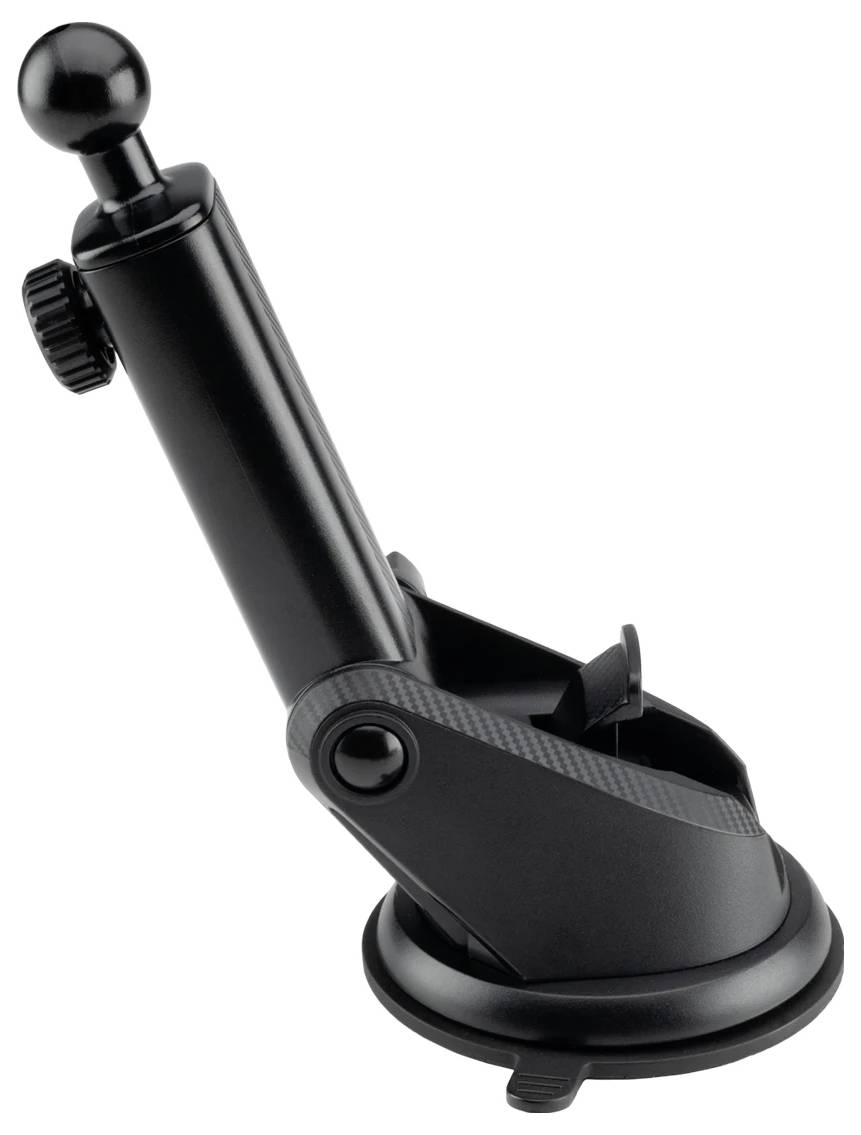 Un support de dispositif électronique noir ajustable avec une base à ventouse et une rotule permettant une rotation, conçu pour fixer solidement des appareils électroniques.