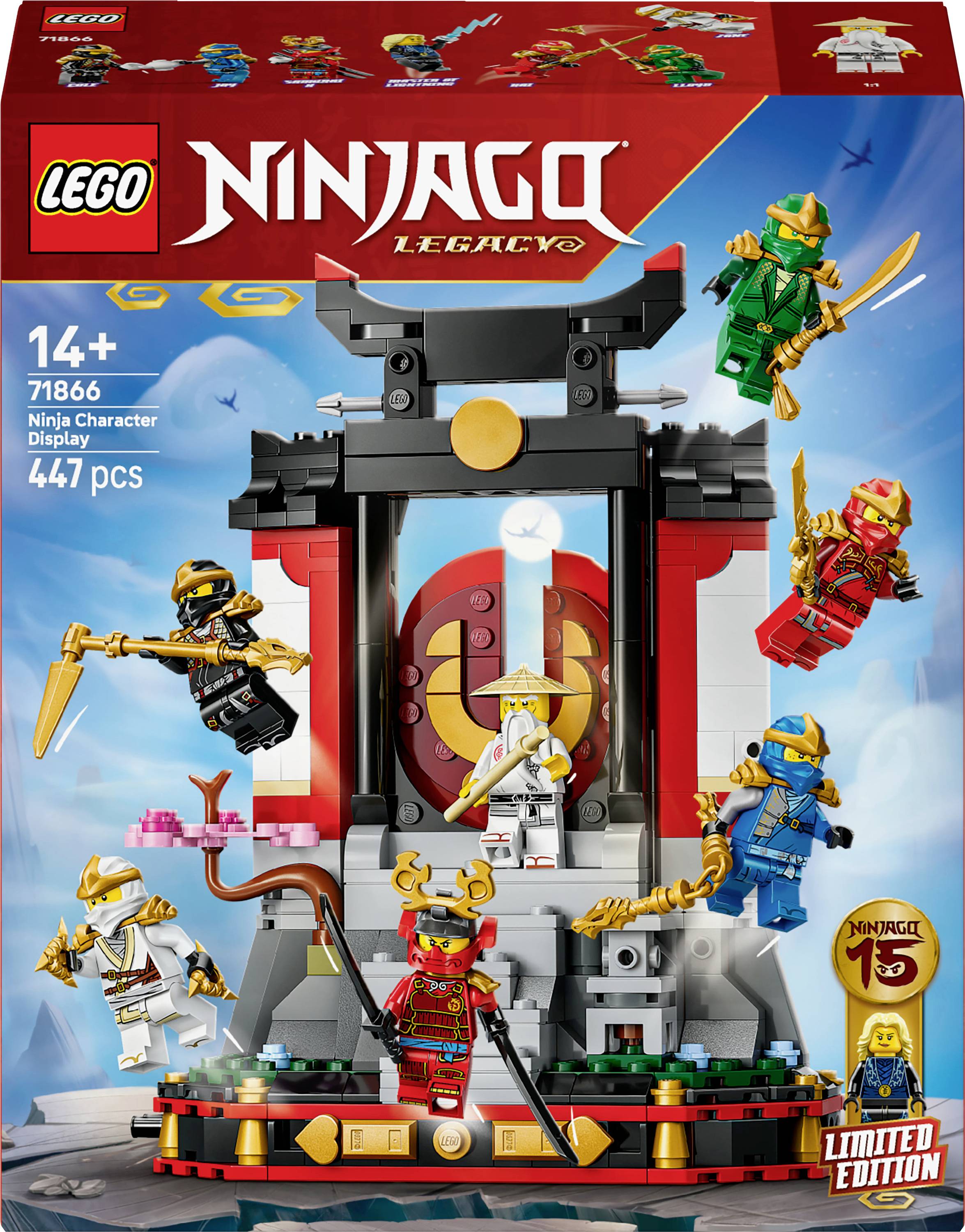 Ensemble LEGO Ninjago Legacy numéro 71866, présentant des personnages ninjas dans des poses de combat autour d'une plateforme centrale. La boîte est marquée comme Édition Limitée.