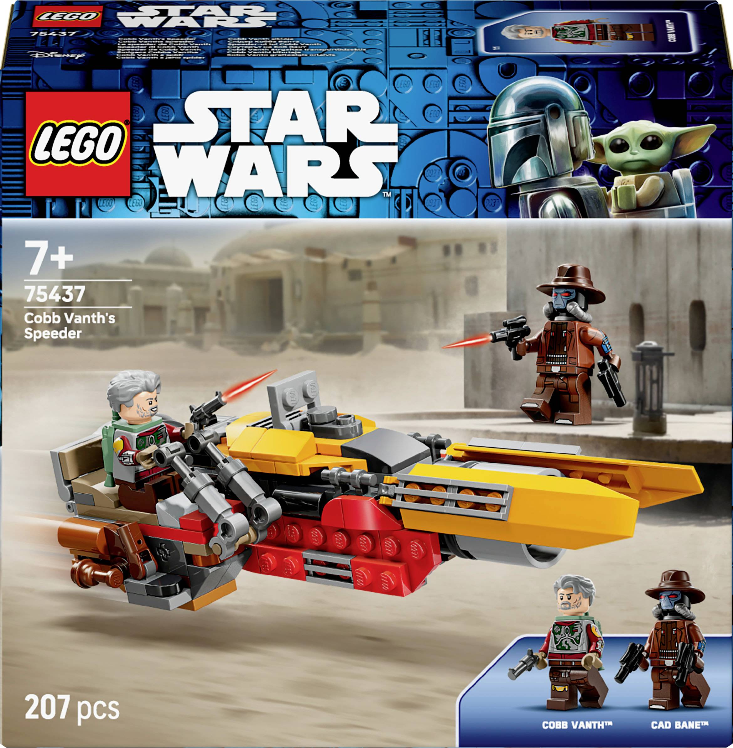 Ensemble Lego Star Wars représentant le Speeder de Cobb Vanth. Comprend les figurines de Cobb Vanth et Cad Bane. Numéro de set 75437, pour les 7 ans et plus, 207 pièces.