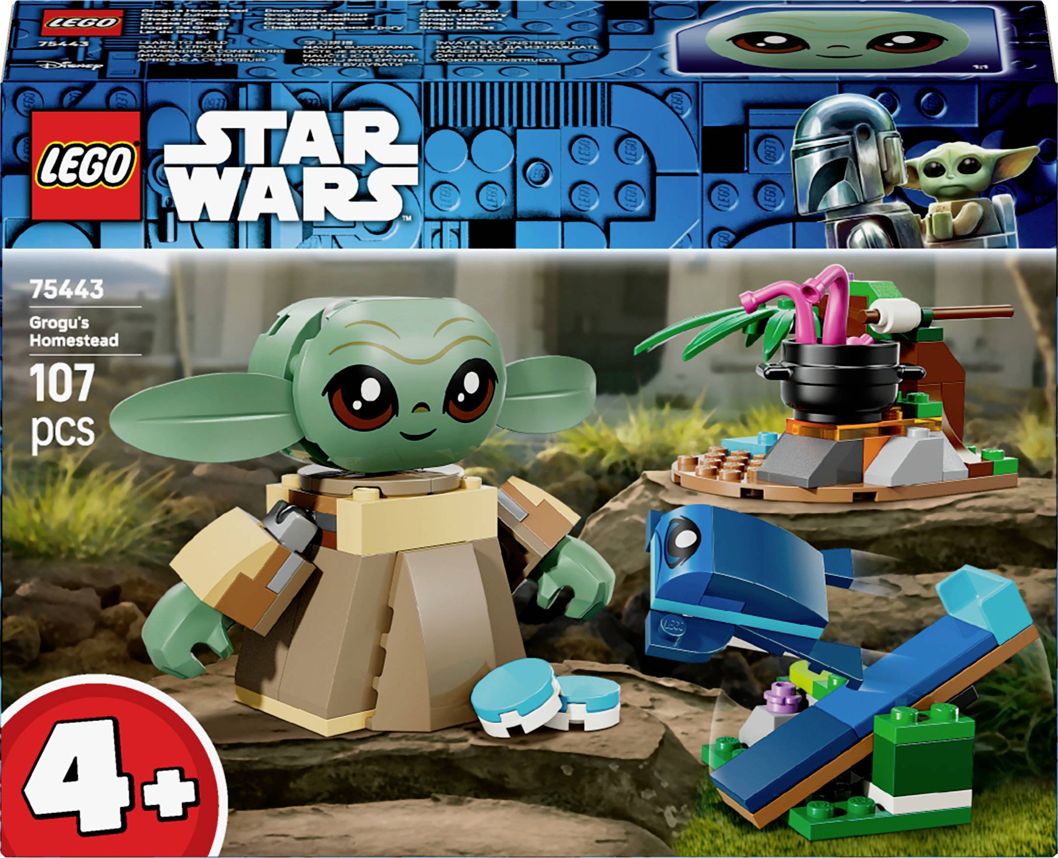 Ensemble Lego Star Wars pour les 4 ans et plus, intitulé 'La demeure de Grogu', comprenant 107 pièces avec Grogu, une grenouille et des éléments de construction.