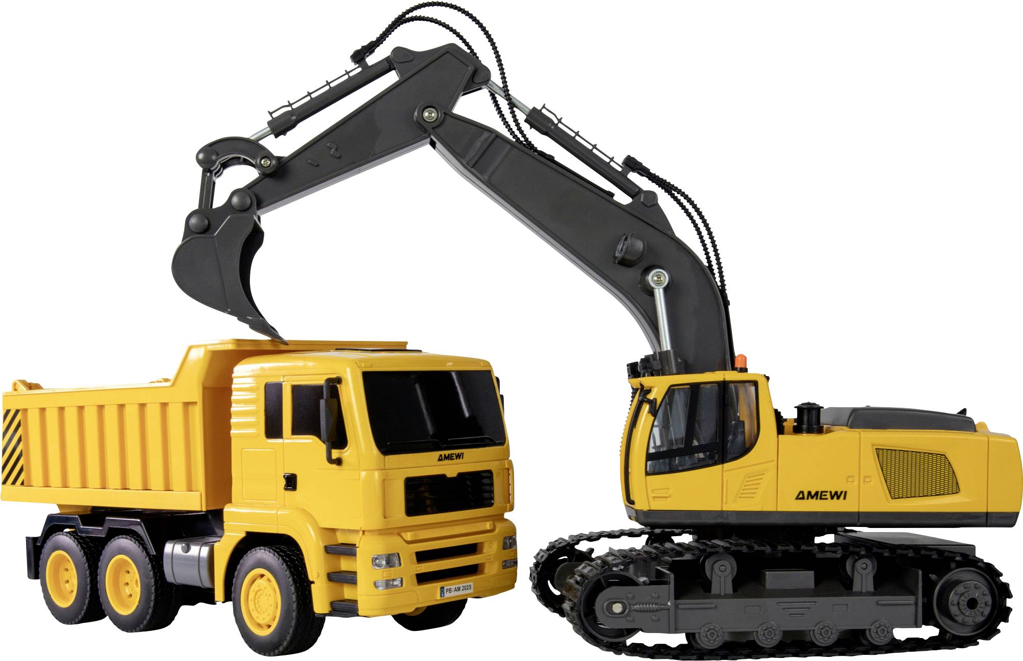 Amewi 1:18 Engin de chantier Véhicule de chantier, Camion avec effet lumineux, avec accu et câble de charge