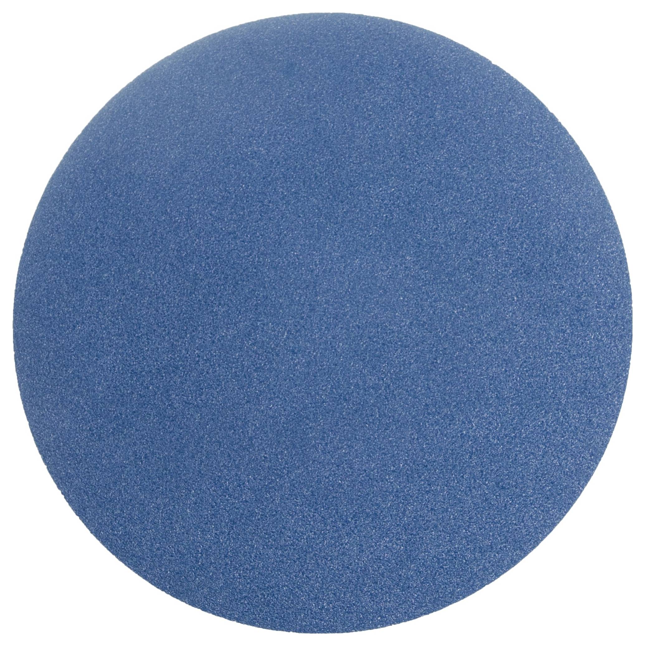 A round, blue foam ball with a smooth texture, set against a plain background.