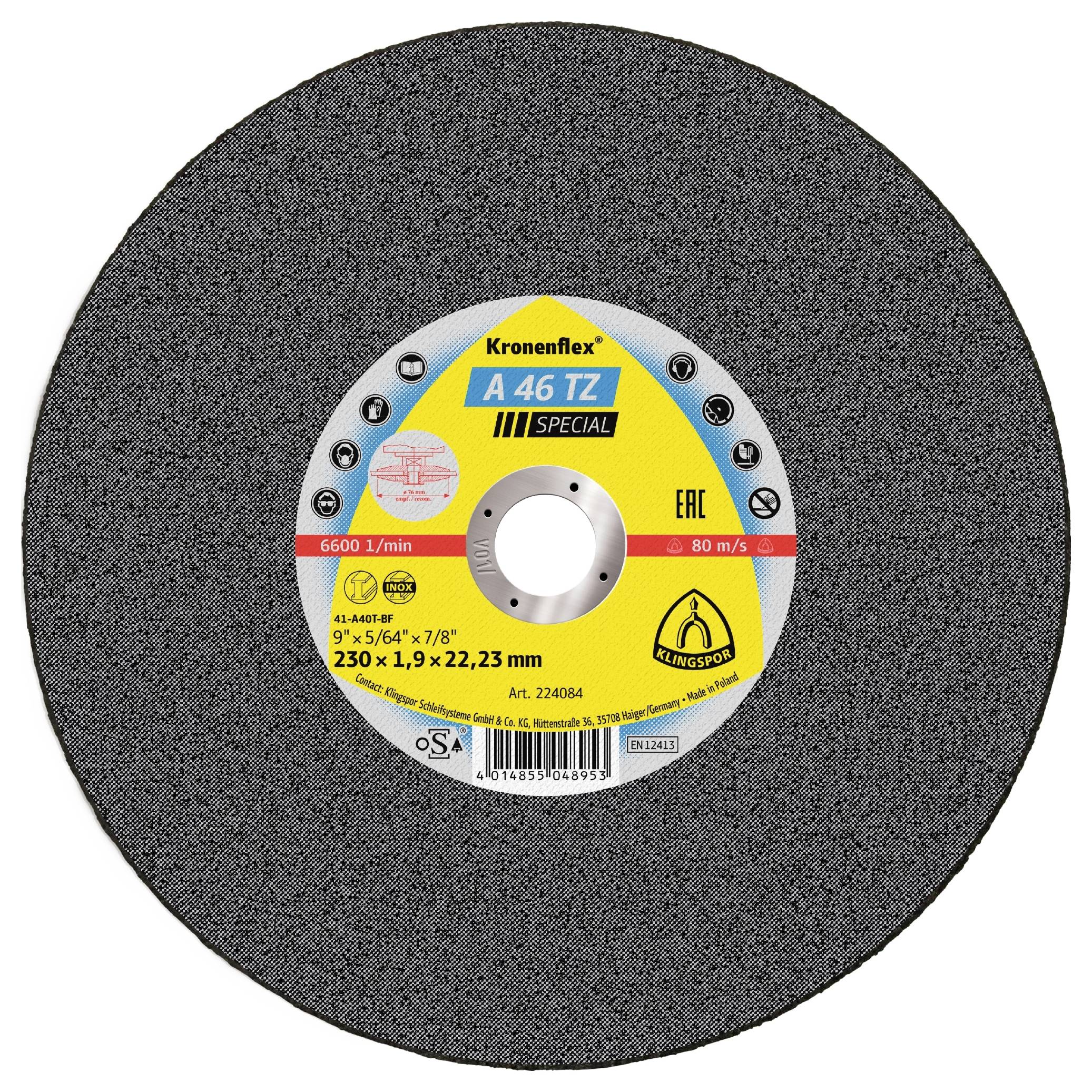 Klingspor A 46 TZ Special 224084 Disque à tronçonner 230 mm 25 pc(s) acier inoxydable, acier