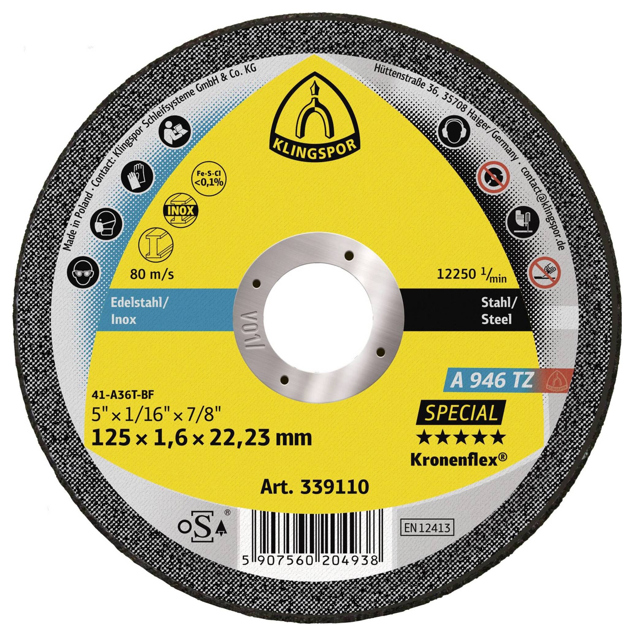 Klingspor A 946 TZ Special 339110 Disque à tronçonner 125 mm 25 pc(s) acier, acier inoxydable
