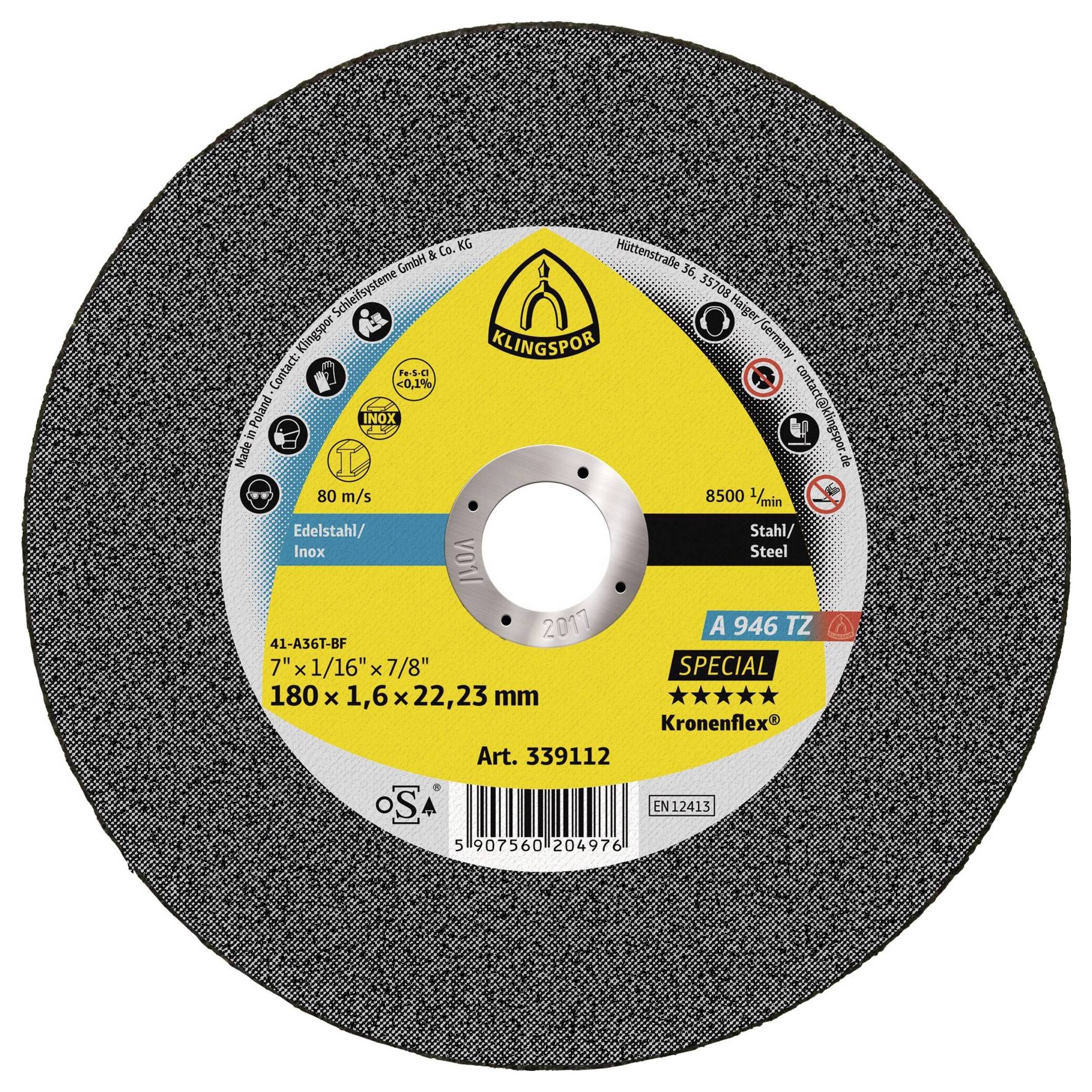 Klingspor A 946 TZ Special 339112 Disque à tronçonner 180 mm 25 pc(s) acier, acier inoxydable