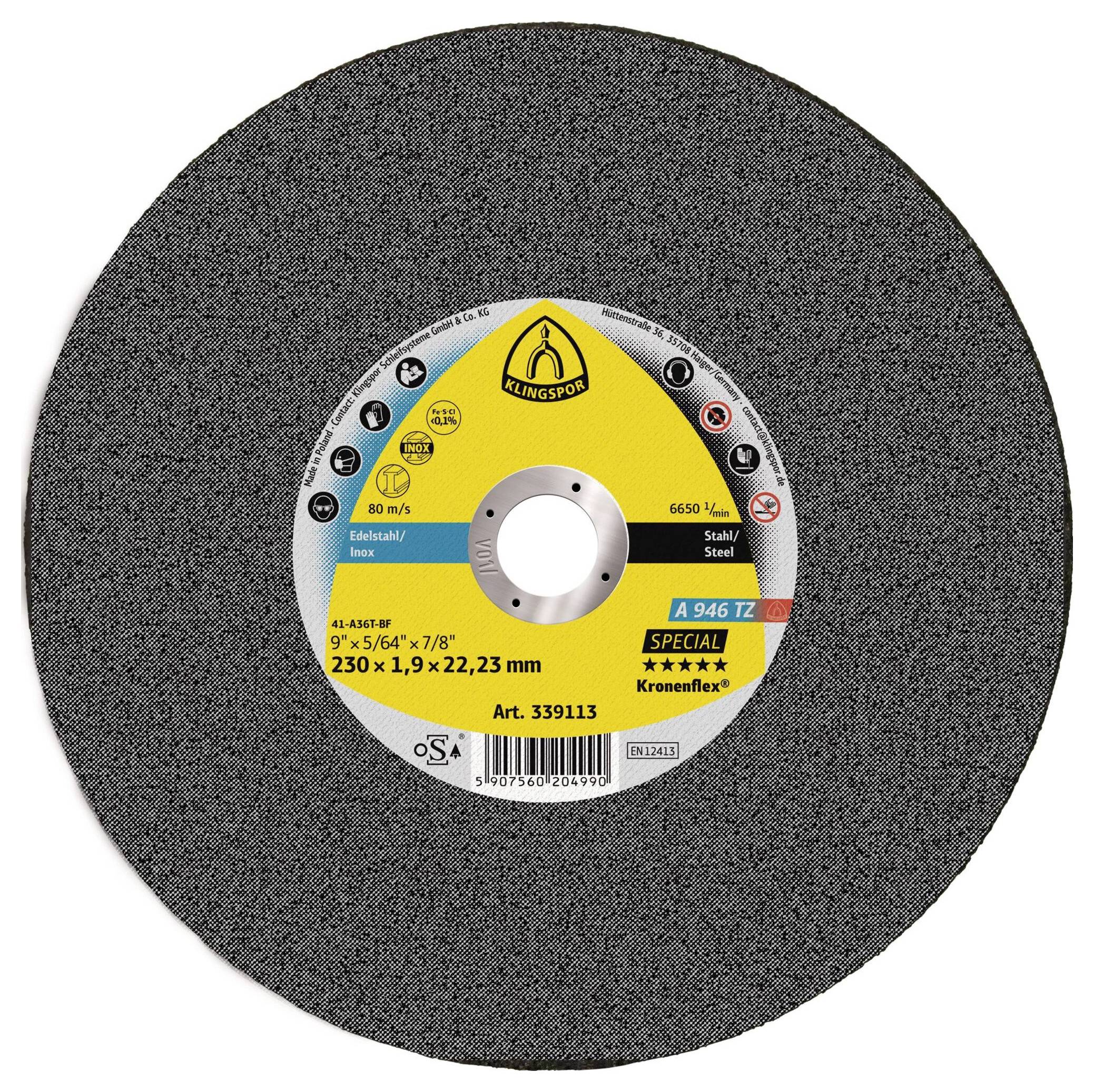 Klingspor A 946 TZ Special 339113 Disque à tronçonner 230 mm 25 pc(s) acier, acier inoxydable