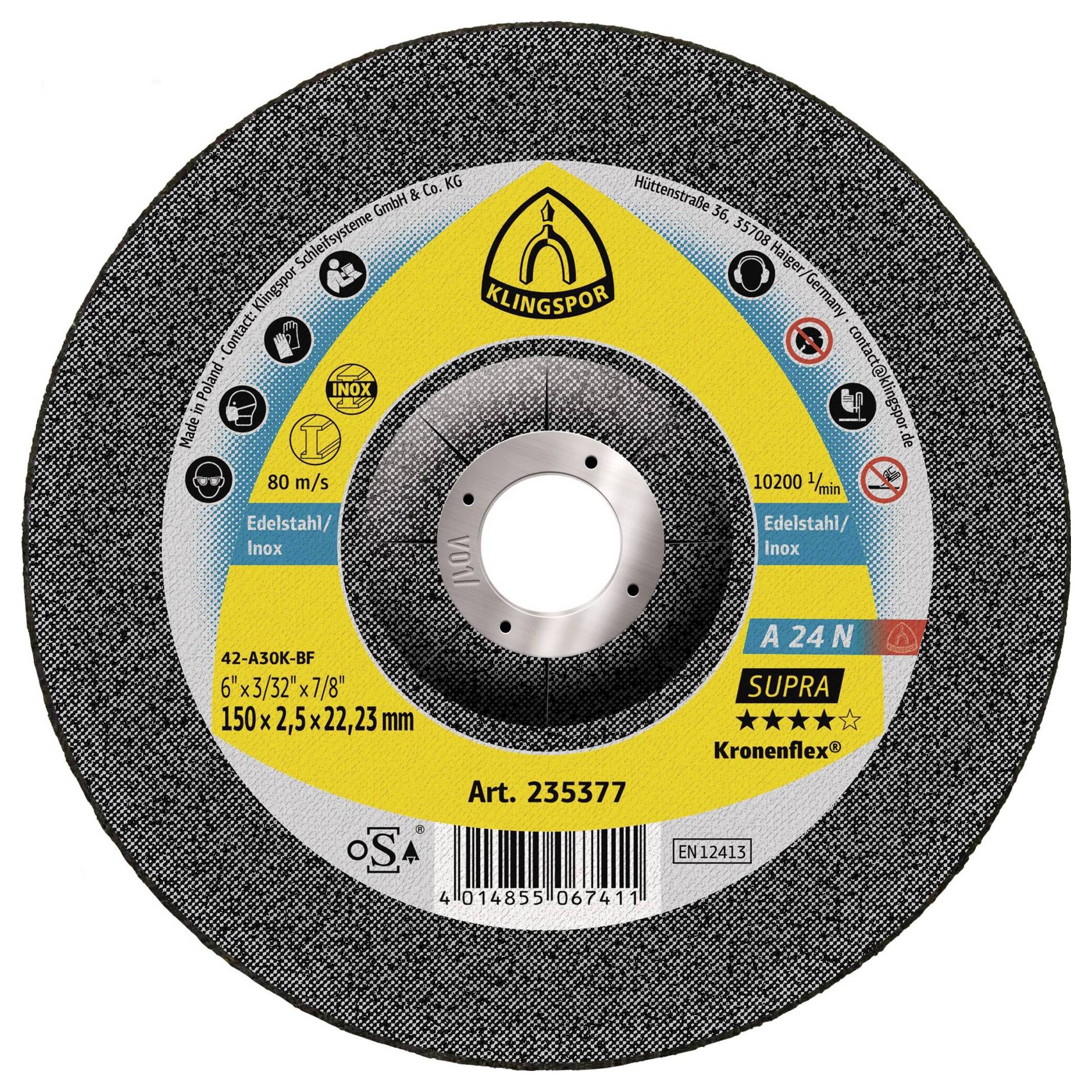 Klingspor A 24 N Supra 235377 Disque à tronçonner à moyeu déporté 150 mm 25 pc(s) acier inoxydable