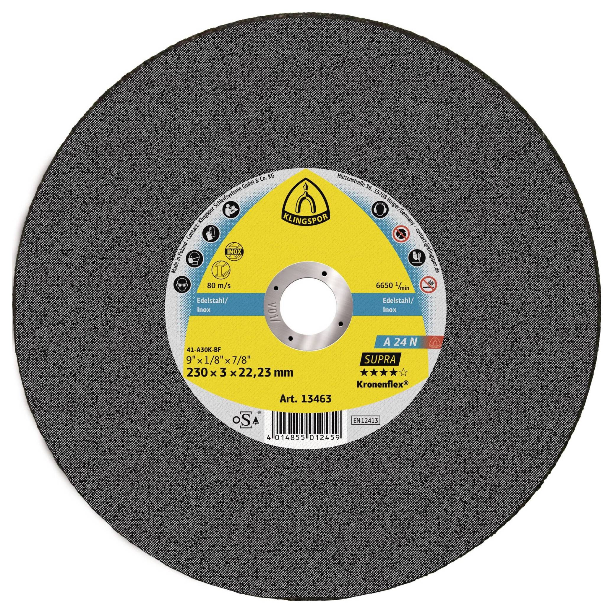 Klingspor A 24 N Supra 13463 Disque à tronçonner 230 mm 25 pc(s) acier inoxydable