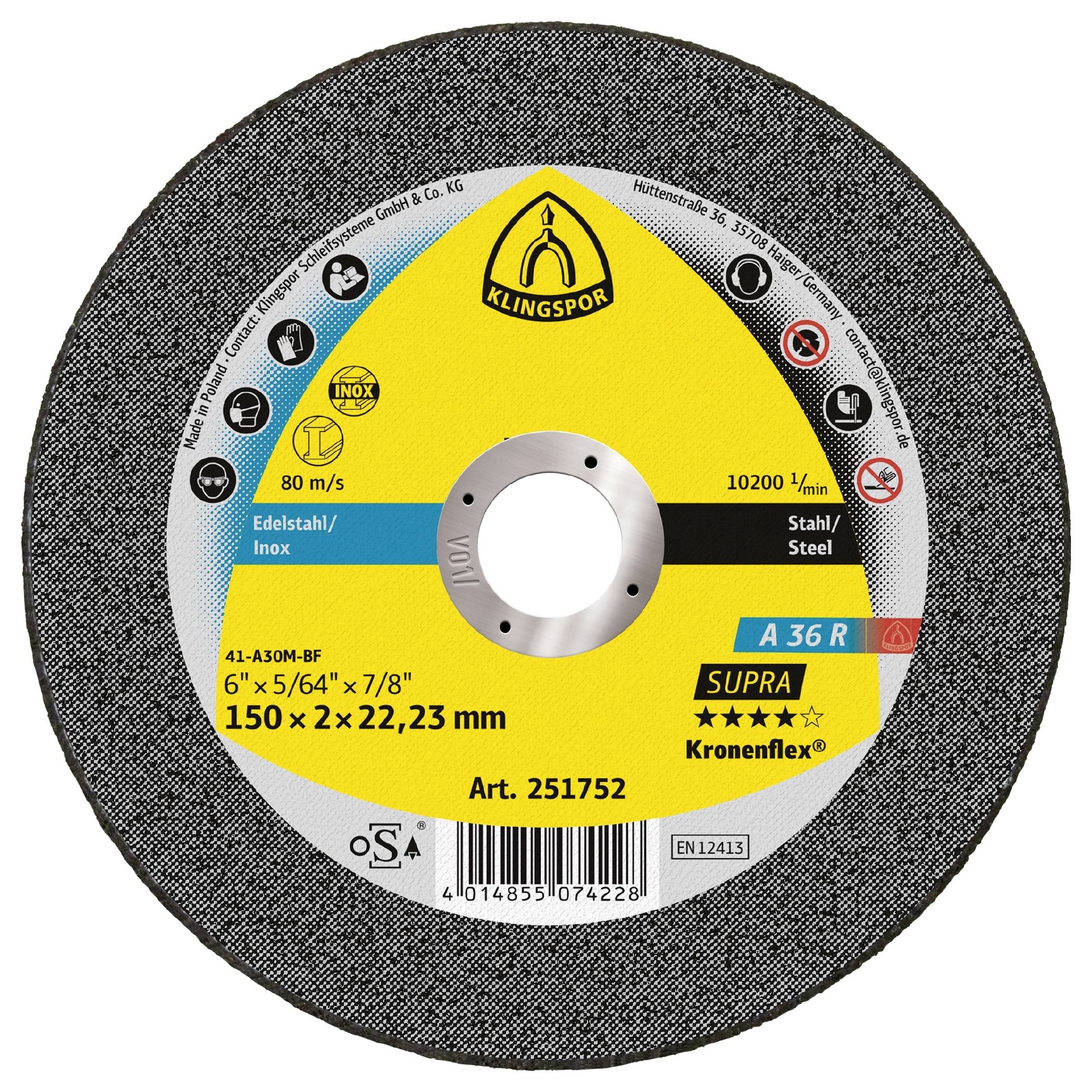 Klingspor A 36 R Supra 126849 Disque à tronçonner 125 mm 25 pc(s) acier inoxydable