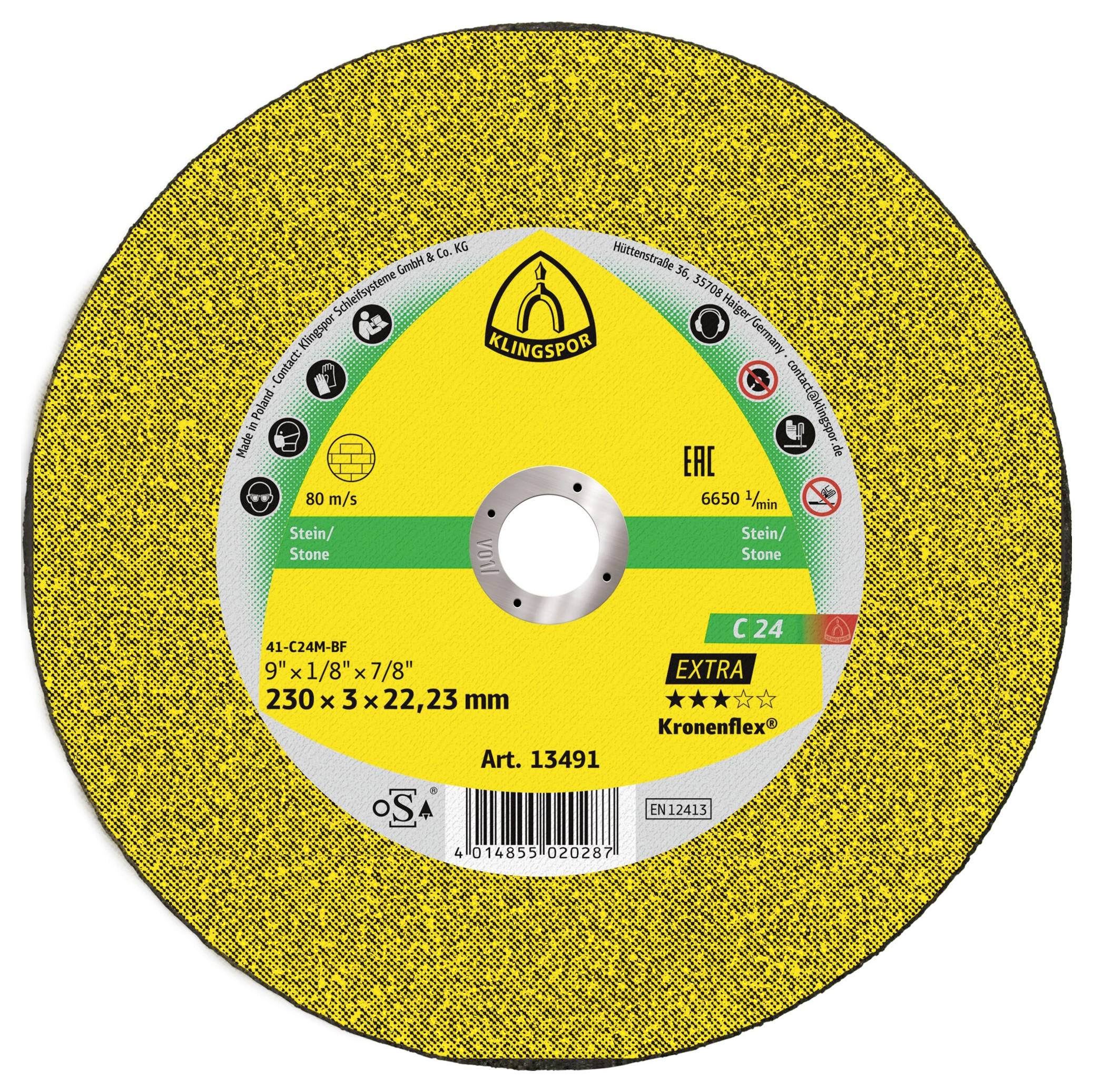 Klingspor C 24 Extra 13491 Disque à tronçonner 230 mm 25 pc(s) Pierre, Béton