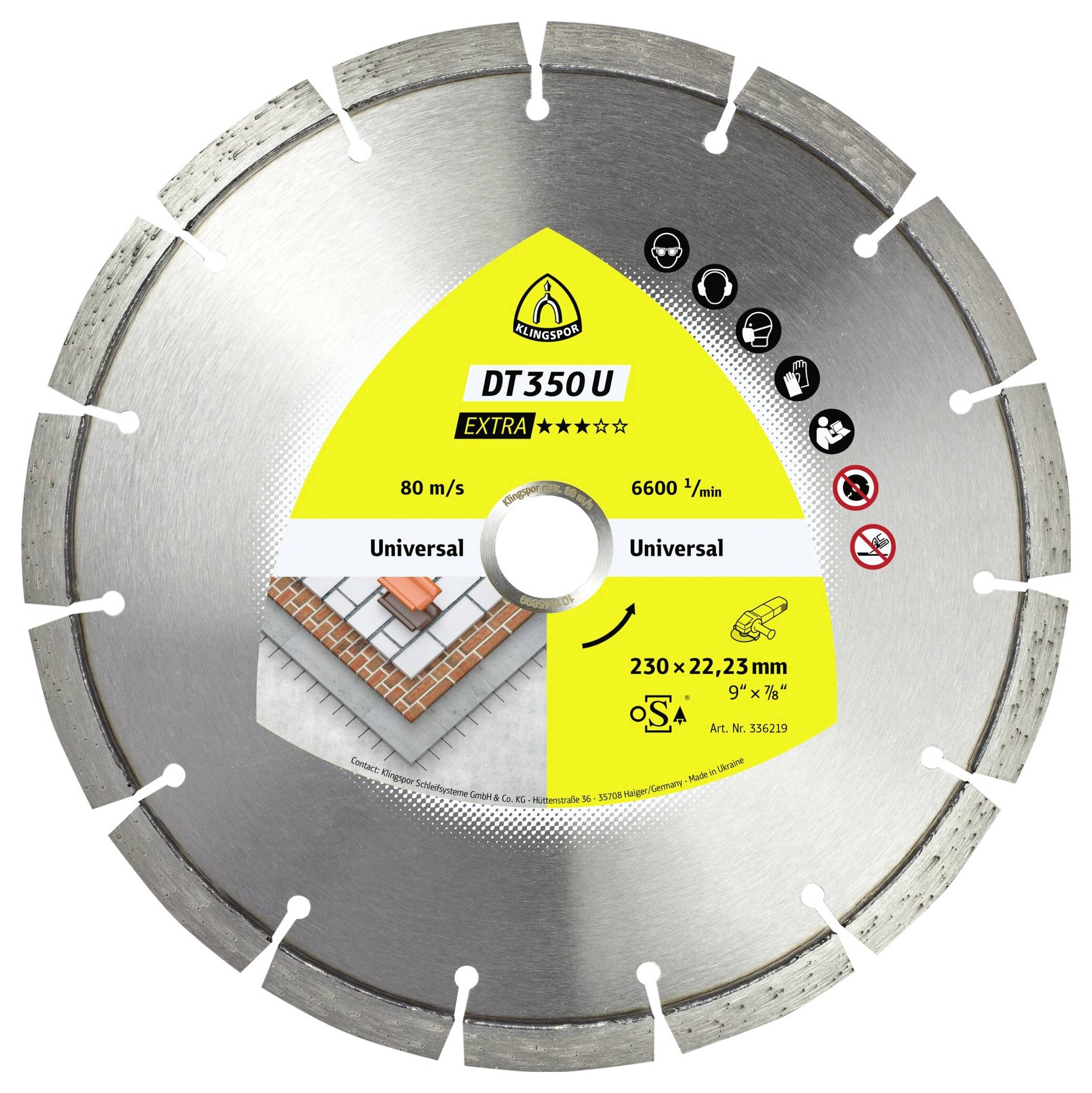 Klingspor 336214 DT 350 U Extra Disque à tronçonner diamanté Diamètre 115 mm Ø de perçage 22.23 mm Matériaux de chantier, Béton