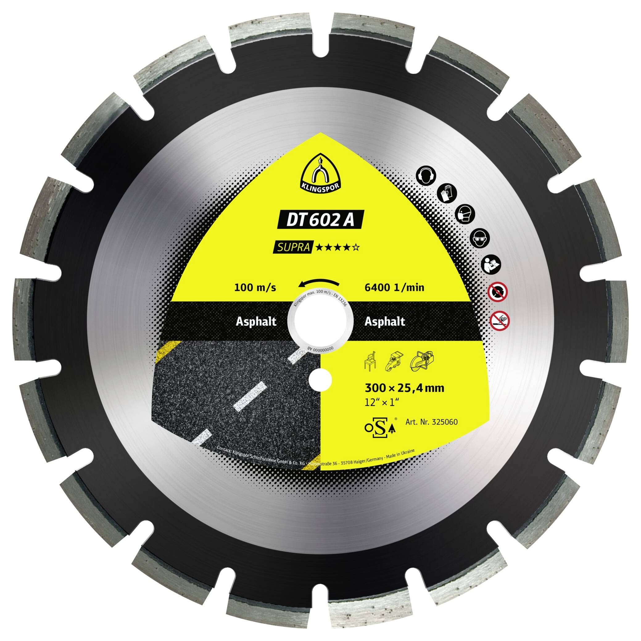 Klingspor 349228 DT 602 A Supra Disque à tronçonner diamanté Diamètre 400 mm Ø de perçage 20 mm Asphalte, Grès 1 pc(s)