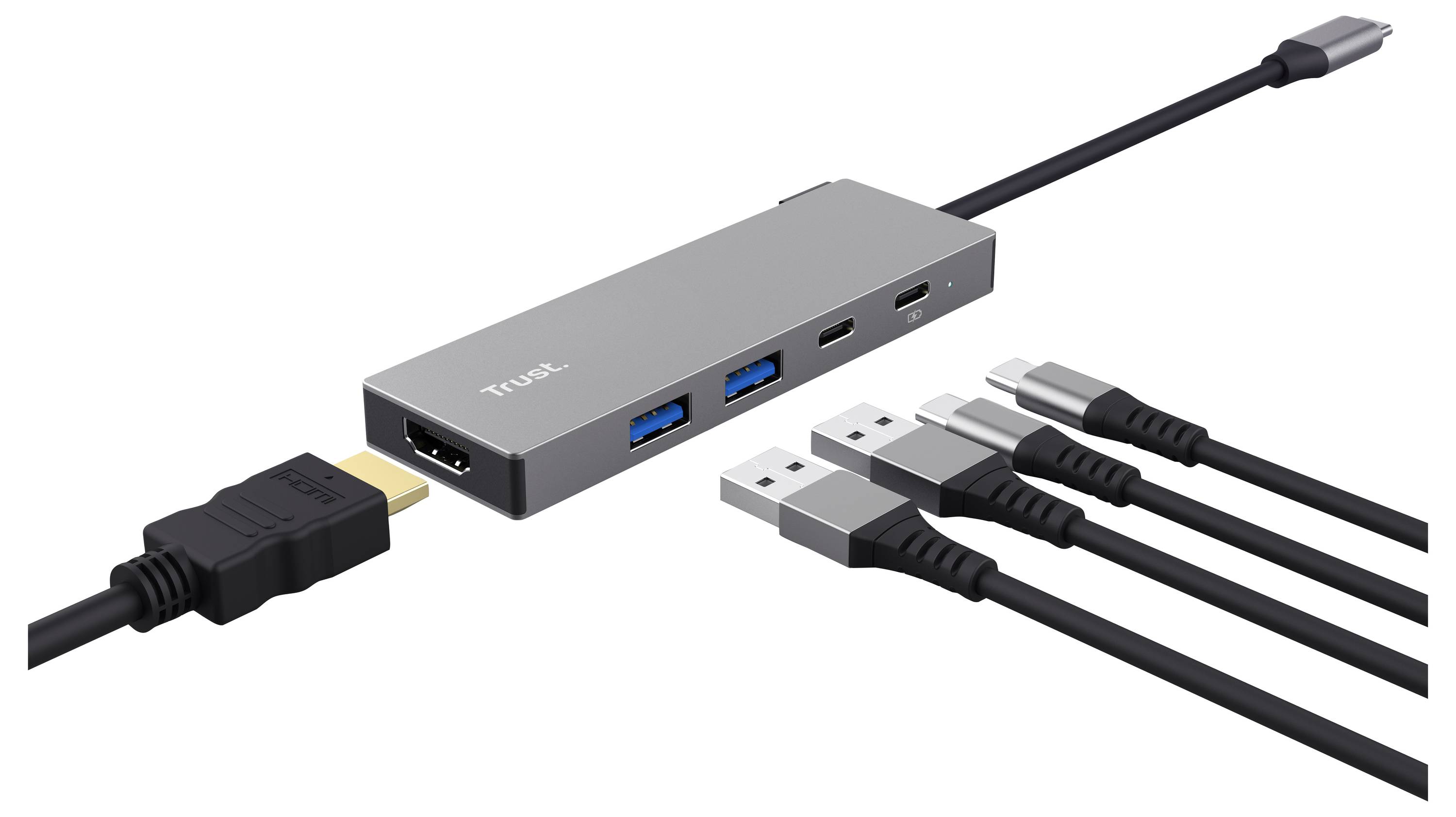 Trust Adaptateur USB-C 5-en-1 Dalyx DalyxHub USB combigris