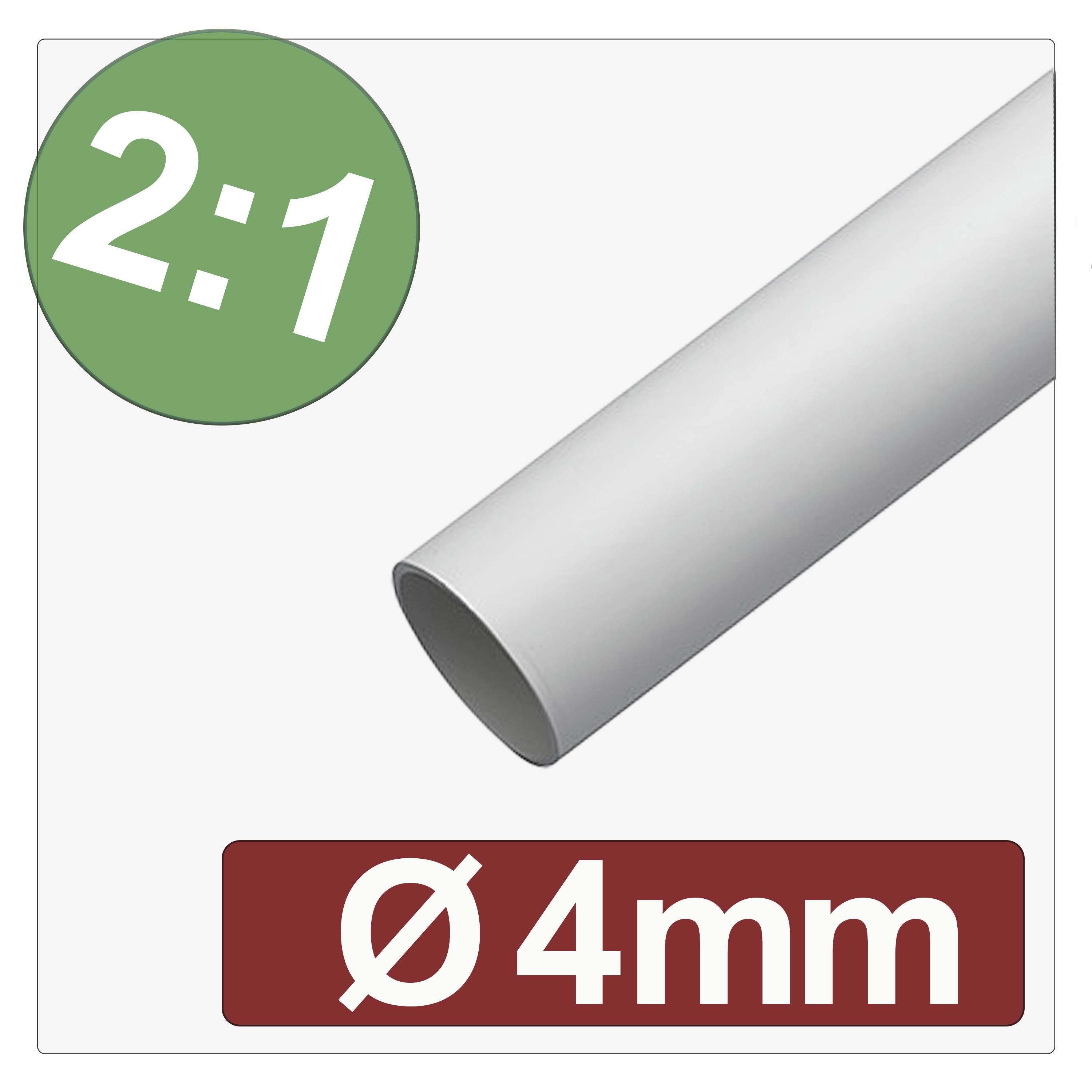 Gaine thermorétractable blanche, rapport 2:1, Ø 4 mm, indiquant qu'elle se réduit de moitié de son diamètre lors de l'application de chaleur.
