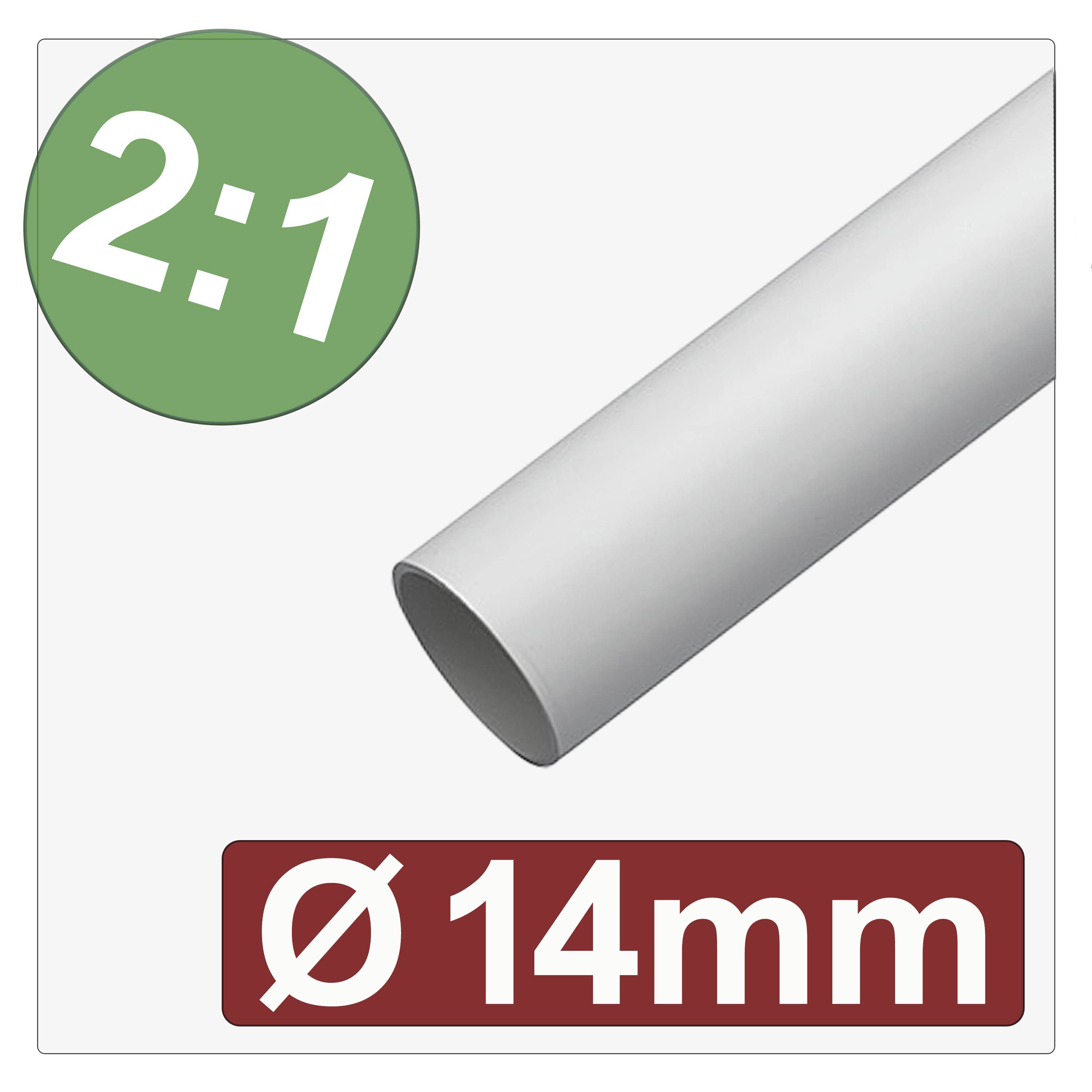 Tube thermorétractable, diamètre de 14 mm, blanc. L'étiquette indique '2:1', signalant son rapport de rétrécissement.